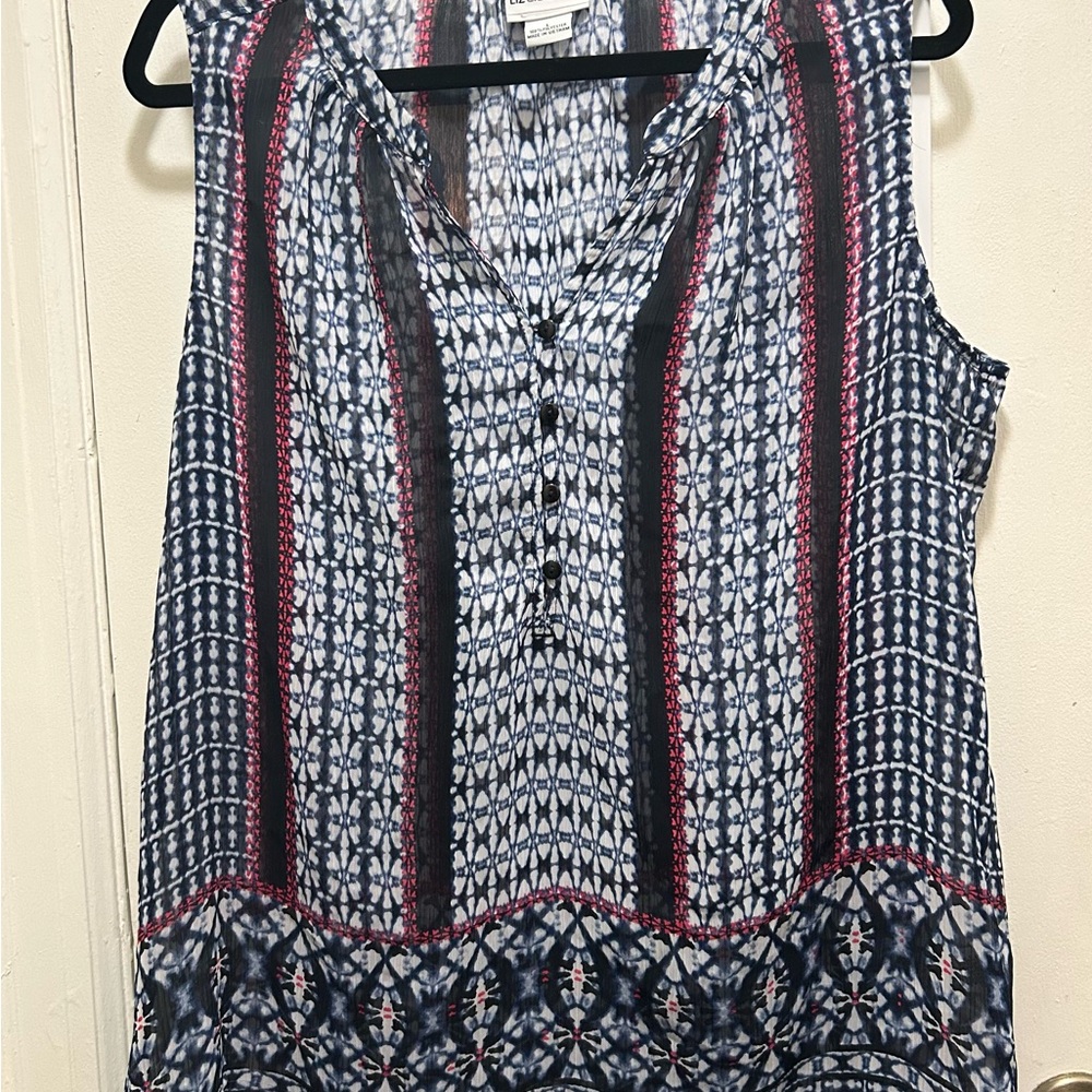 Liz Claiborne Red and Blue Patterned Blouse